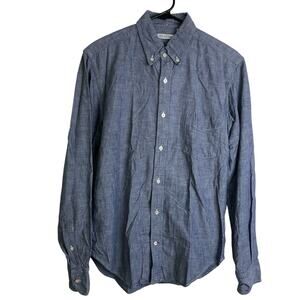 Gustin Chambray Shirt Mens Medium SL Blue Long Sleeve Button Up Cotton *